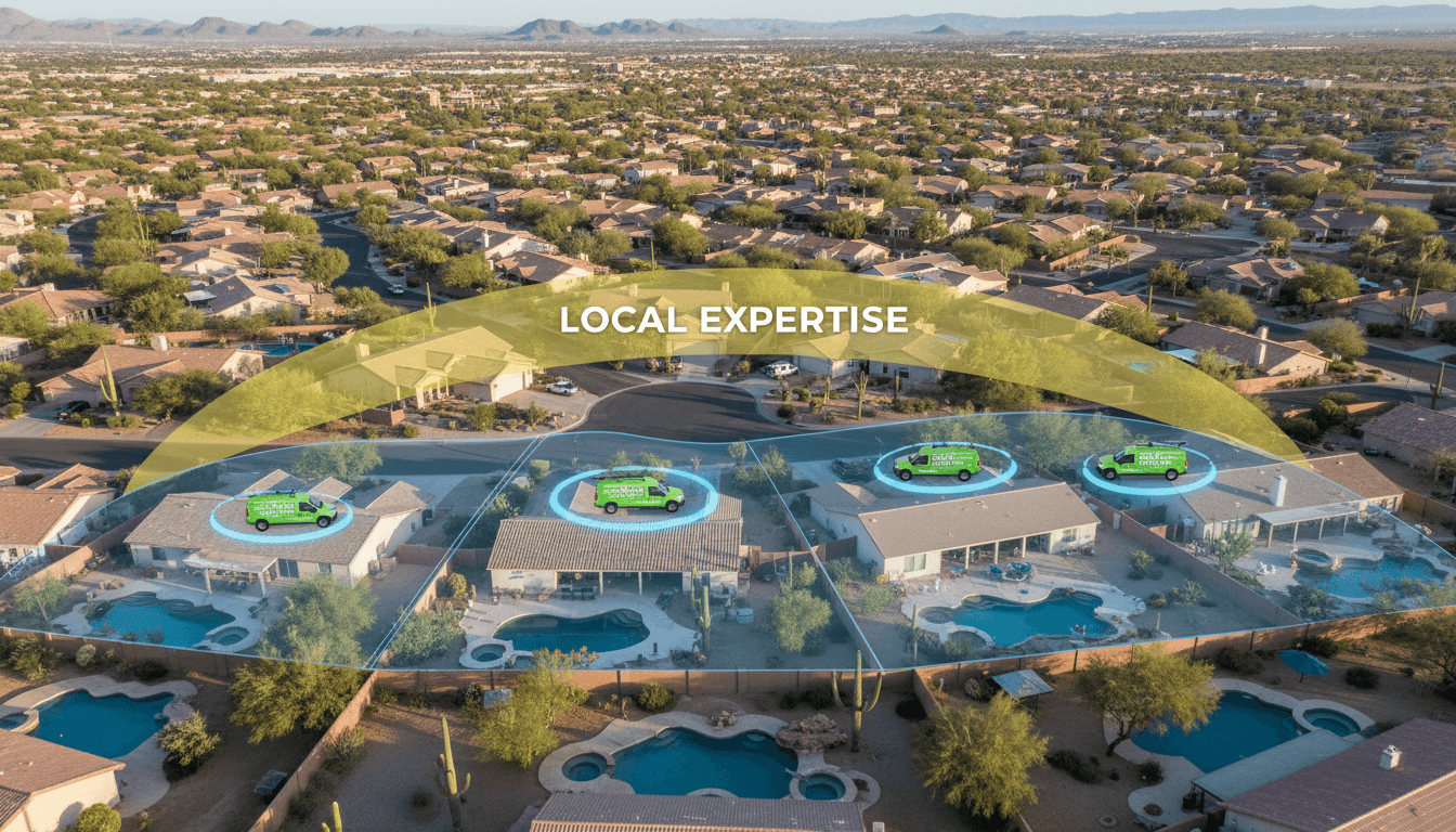 Aerial view of Phoenix residential area with pools