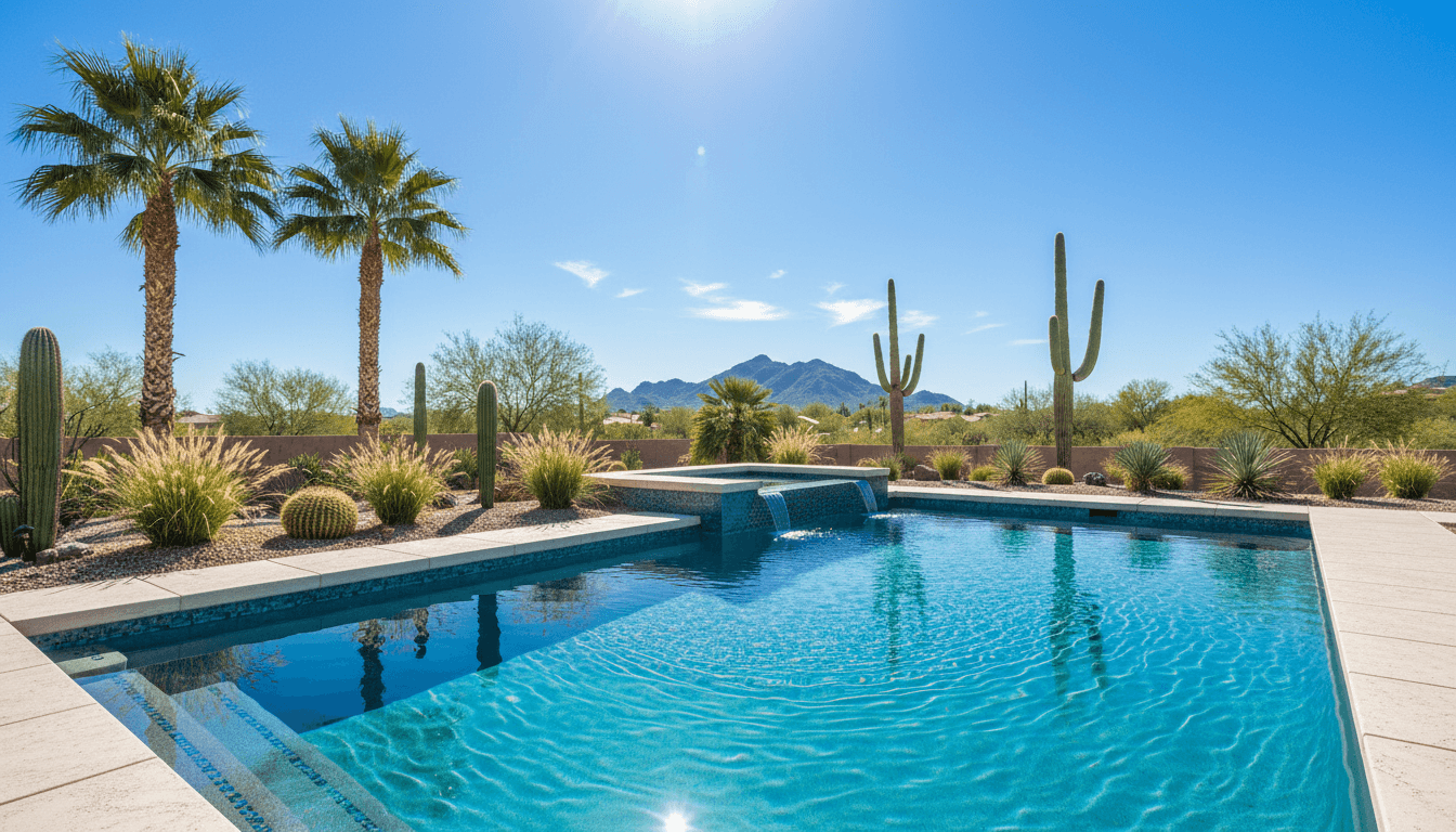 Crystal clear swimming pool in Phoenix Arizona backyard